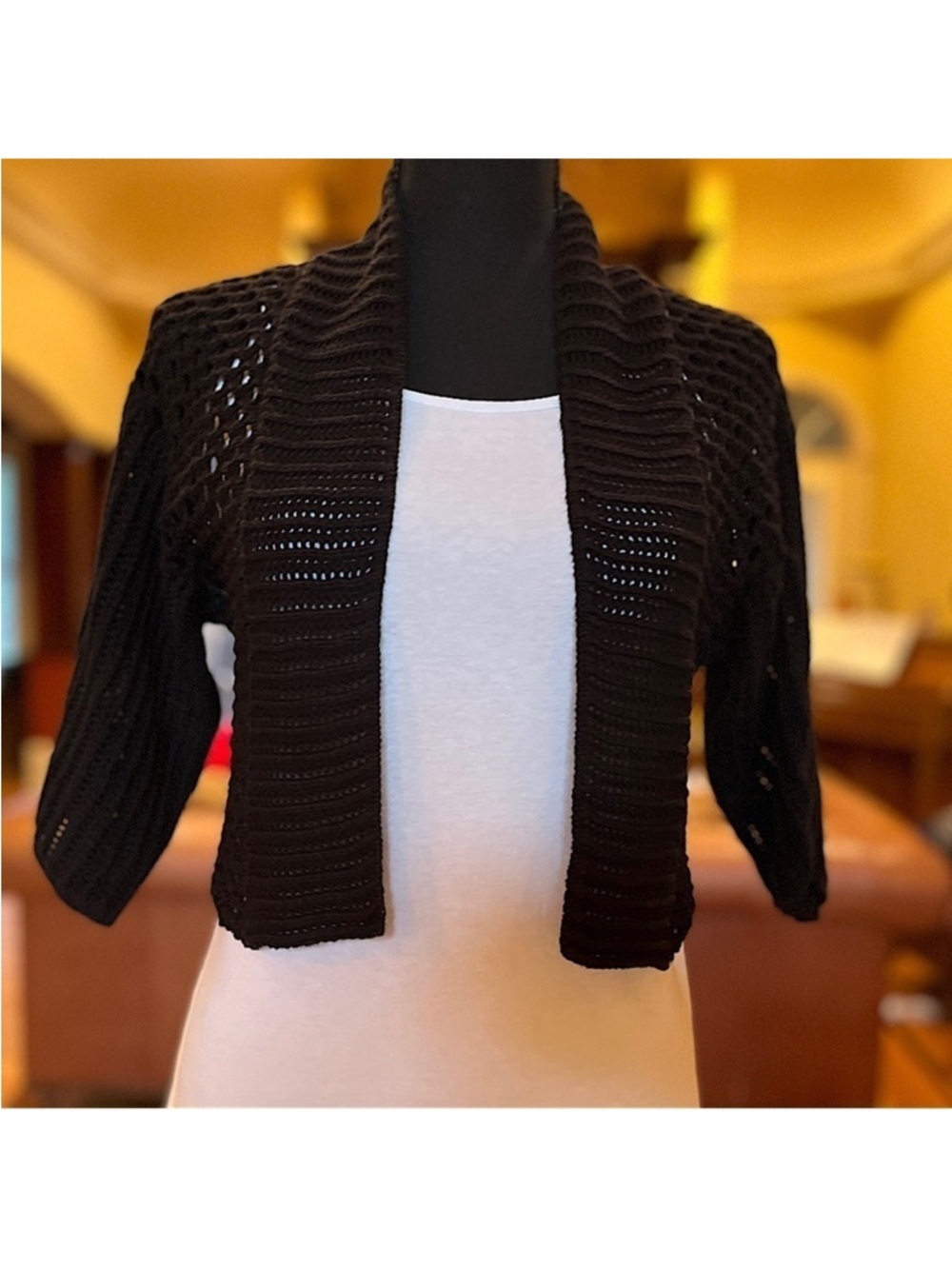 Chicos Black Open-Front Cropped Knit Sweater Shrug 0
